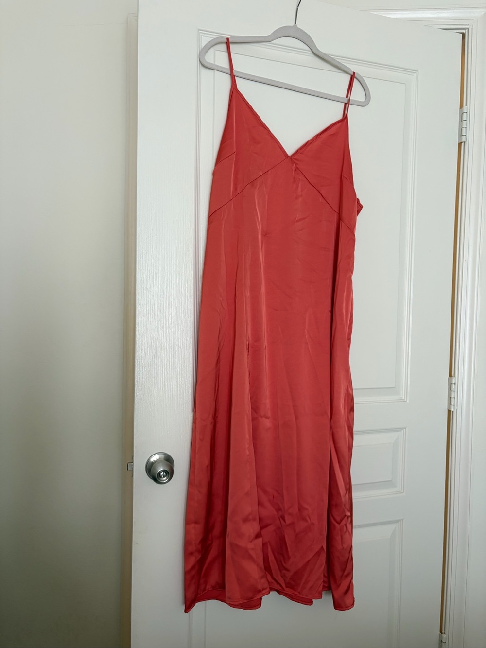 Red Slip Dress with V-Neck Spaghetti Straps